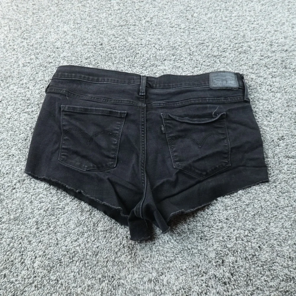 Levis Shorts Womens 33 Dark Black Denim Jean High Rise Mini Micro Booty Cut Off